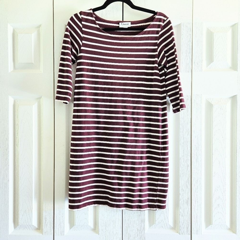 Ganni "Old Spice" Maroon & White Striped Boatneck Dress, Small